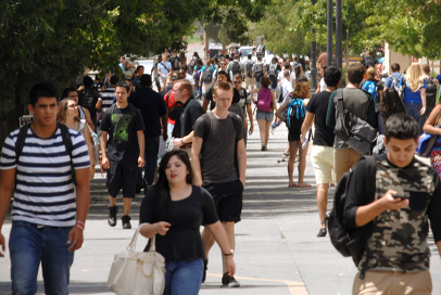 Crowd of people walking